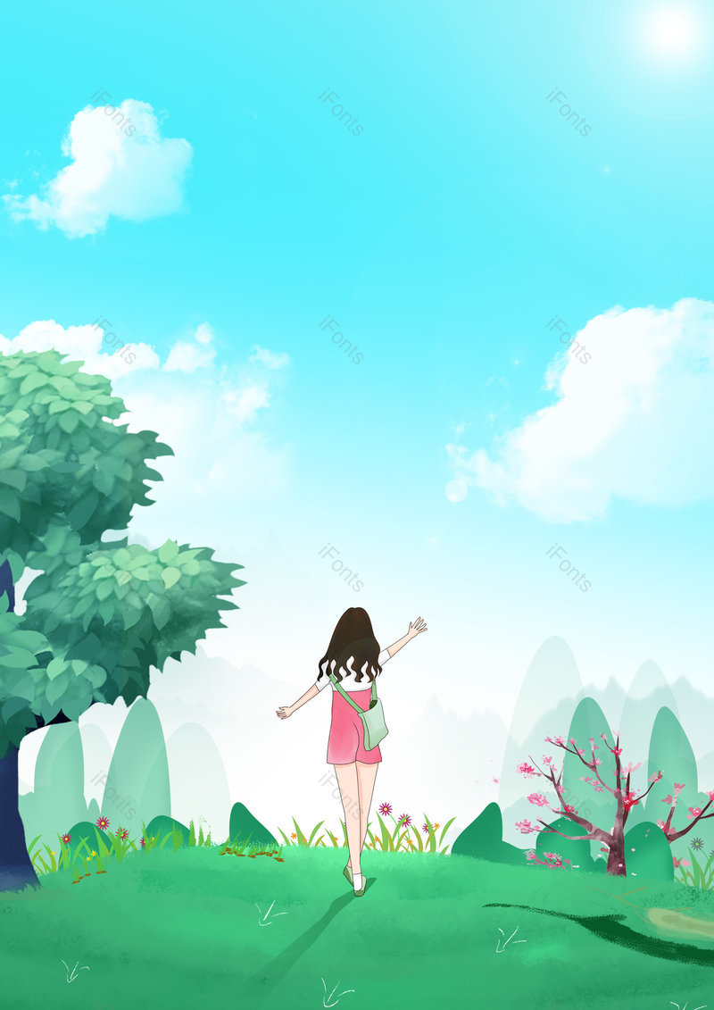 绿色卡通立夏出游二十四节气海报背景,插画/手绘图,插画/手绘图库,插画/手绘图下载,插画/手绘